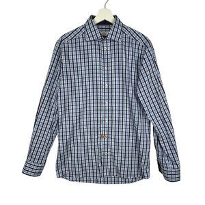 Eton Dress Shirt Mens EU 40  US 15 3/4 Contemporary Fit Blue Plaid Contrast Trim